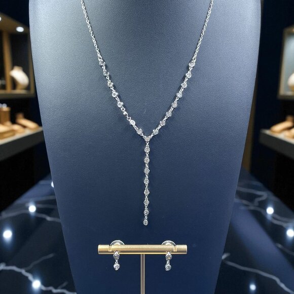 Swarovski Crystal Y Necklace Earring Set NWOT Bridal Glam Elegant Jewelry Gift - Picture 1 of 14